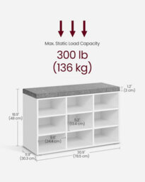 LEDREM Shoe Bench, Storage Bench With Padded Seat, With Cushion, 9 Compartments, Adjustable Shelves, For Living Room, Hallway - thumbnail 2