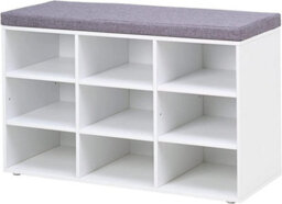 LEDREM Shoe Bench, Storage Bench With Padded Seat, With Cushion, 9 Compartments, Adjustable Shelves, For Living Room, Hallway - thumbnail 3