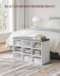 LEDREM Shoe Bench, Storage Bench With Padded Seat, With Cushion, 9 Compartments, Adjustable Shelves, For Living Room, Hallway - thumbnail 8