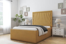 "Sloomy Somerset Mustard Plush Bed Frame With Mattress With 50"" Upholstered Headboard 4'6 Double" - thumbnail 2