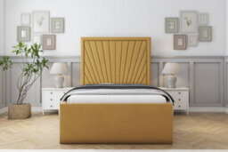 "Sloomy Somerset Mustard Plush Bed Frame With Mattress With 50"" Upholstered Headboard 4'6 Double" - thumbnail 1