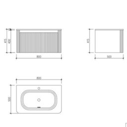 Plum&clay Isla Ribbed Fluted White Wall Hung Drawer Vanity Unit & White Basin Set (W)800mm - thumbnail 8