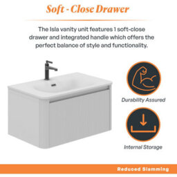 Plum&clay Isla Ribbed Fluted White Wall Hung Drawer Vanity Unit & White Basin Set (W)800mm - thumbnail 4