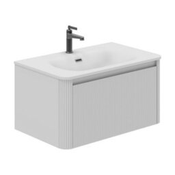 Plum&clay Isla Ribbed Fluted White Wall Hung Drawer Vanity Unit & White Basin Set (W)800mm - thumbnail 1