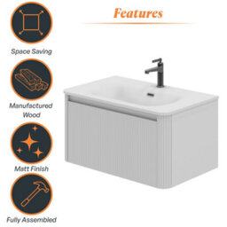 Plum&clay Isla Ribbed Fluted White Wall Hung Drawer Vanity Unit & White Basin Set (W)800mm - thumbnail 6