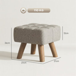 Light Brown Footstool With Wood Legs, Fabric Foot Stool Living Room - thumbnail 2