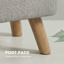 Light Brown Footstool With Wood Legs, Fabric Foot Stool Living Room - thumbnail 6