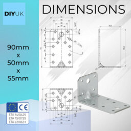 DIYUK Angle Bracket 90X50X55X2.5mm ( Pack Of: 10 ) Heavy Duty Galvanised Steel Metal Corner Braces For Joining, Bracing - thumbnail 8
