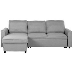 Beliani Corner Sofa Bed 3 Seater Nesna Fabric Light Grey With Storage Right Hand