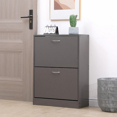 Avc Designs 2 Drawer Shoe Storage Cabinet Wooden Freestanding Footwear Rack Unit For Hallway Or Entryway (Grey) - image 1