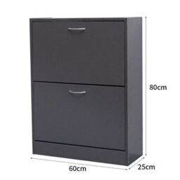 Avc Designs 2 Drawer Shoe Storage Cabinet Wooden Freestanding Footwear Rack Unit For Hallway Or Entryway (Grey) - thumbnail 8