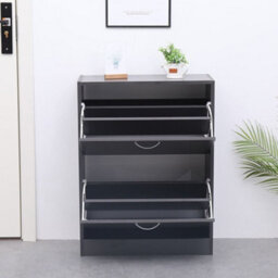 Avc Designs 2 Drawer Shoe Storage Cabinet Wooden Freestanding Footwear Rack Unit For Hallway Or Entryway (Grey) - thumbnail 3