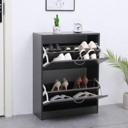Avc Designs 2 Drawer Shoe Storage Cabinet Wooden Freestanding Footwear Rack Unit For Hallway Or Entryway (Grey) - thumbnail 2