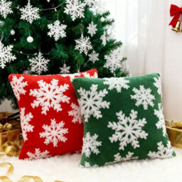 Living And Home Snowflake Pattern Set Of 2 Christmas Theme Decorative Throw Pillows Washable Soft Fluffy And Festive 45Cm W X 45Cm D - thumbnail 1