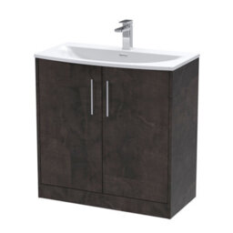 Hudson Reed Juno Floor Standing 2 Soft Close Door Vanity Unit With Curved Ceramic 1 Tap Hole Basin In Metallic Slate Finish, 800mm - thumbnail 4