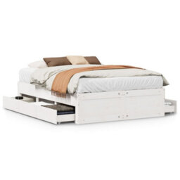 Berkfield Bed Frame Without Mattress With Drawers White 150X200 Cm King Size Solid Wood Pine - thumbnail 2