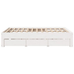 Berkfield Bed Frame Without Mattress With Drawers White 150X200 Cm King Size Solid Wood Pine - thumbnail 5