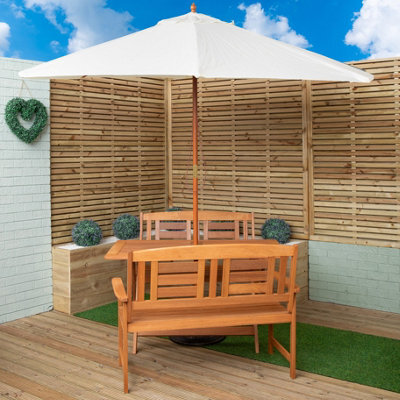 Samuel Alexander Outdoor 4 Person Folding Rectangular Wooden Garden Dining Table Benches Cream Parasol And Base Set - image 1