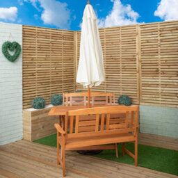 Samuel Alexander Outdoor 4 Person Folding Rectangular Wooden Garden Dining Table Benches Cream Parasol And Base Set - thumbnail 2