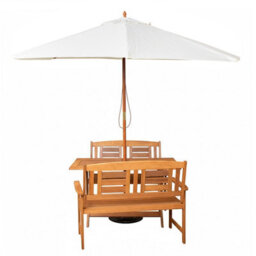 Samuel Alexander Outdoor 4 Person Folding Rectangular Wooden Garden Dining Table Benches Cream Parasol And Base Set - thumbnail 8