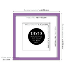 "13X13"" Purple Picture Frame - 13X13"" Square Frame With 11X11"" Mount For 13X13""/11X11"" Pictures Vintage Style Thin Edge, 1 Pack" - thumbnail 2