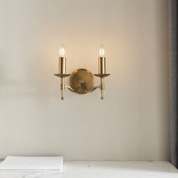 Luminosa Lighting Luminosa Stanford 2 Light Indoor Twin Candle Wall Light Antique Brass, E14 - thumbnail 2