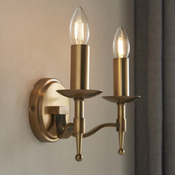 Luminosa Lighting Luminosa Stanford 2 Light Indoor Twin Candle Wall Light Antique Brass, E14 - thumbnail 3