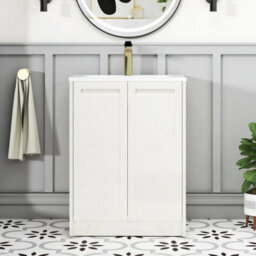 Royal Bathrooms Elmore 600mm Traditional Floor Standing 2 Door Bathroom Vanity Unit With Matt Stone Basin Sink - Classic White - thumbnail 3