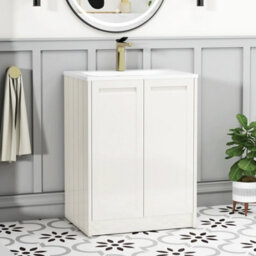 Royal Bathrooms Elmore 600mm Traditional Floor Standing 2 Door Bathroom Vanity Unit With Matt Stone Basin Sink - Classic White