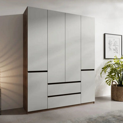 Arte Madison 180Cm Chestnut And Grey Hinged Door Wardrobe With Triple Rail Storage - image 1