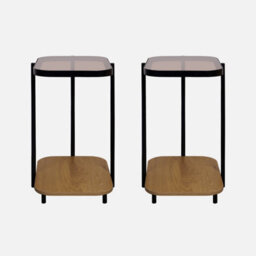 Sweeek - Set Of 2 Vintage Black Metal Side Tables Smooky Natural 48.8X37X60 Cm - thumbnail 4