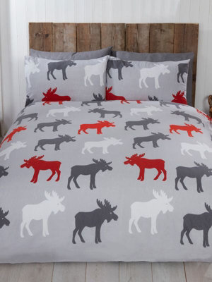 Moose Brushed 100% Cotton King Duvet Cover Set - Grey