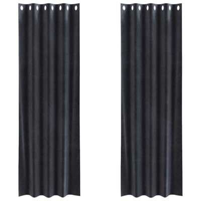 Berkfield Modern Blackout Curtains With Eyelets 2 Pcs Dark Grey Velvet - image 1