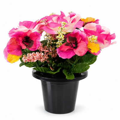 Urbn-Living Pink Pansy & Rose Set Of 1 Artificial Silk Flower Grave Pot Memorial Arrangement Graveside Cemetery - image 1