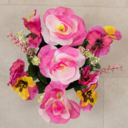 Urbn-Living Pink Pansy & Rose Set Of 1 Artificial Silk Flower Grave Pot Memorial Arrangement Graveside Cemetery - thumbnail 6