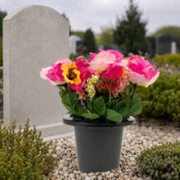 Urbn-Living Pink Pansy & Rose Set Of 1 Artificial Silk Flower Grave Pot Memorial Arrangement Graveside Cemetery - thumbnail 4