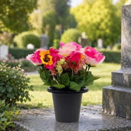 Urbn-Living Pink Pansy & Rose Set Of 1 Artificial Silk Flower Grave Pot Memorial Arrangement Graveside Cemetery - thumbnail 3