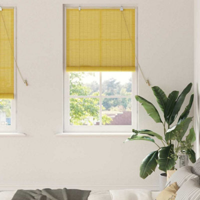 Berkfield Window Blinds & Shades With Curtains Manual Yellow Bamboo - image 1