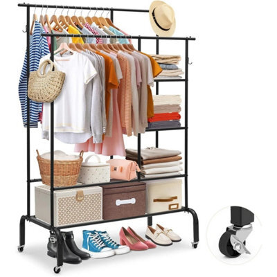 Heavy Duty Clothes Rail Black Metal Double Hanging Rack - image 1