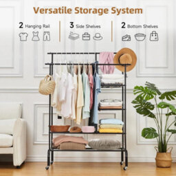 Heavy Duty Clothes Rail Black Metal Double Hanging Rack - thumbnail 3