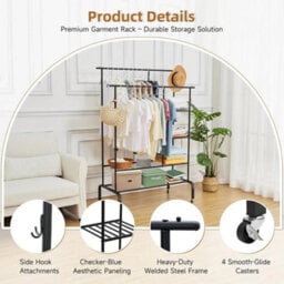 Heavy Duty Clothes Rail Black Metal Double Hanging Rack - thumbnail 4