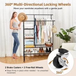 Heavy Duty Clothes Rail Black Metal Double Hanging Rack - thumbnail 5