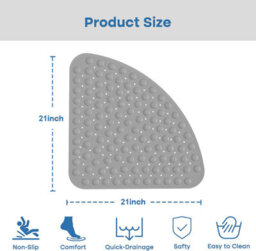 Shopnbits Corner Shower Mat Non Slip 54X54Cm Quadrant Shower Mat Anti Slip Anti Mould With Suction Cups Grey Bathroom Mat - thumbnail 8