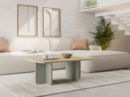 Decortie Hillary Modern 100Cm Rectangular Curved Corner Coffee Table Thick Slab Legs Oak, Ash Green Living Room
