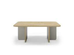 Decortie Hillary Modern 100Cm Rectangular Curved Corner Coffee Table Thick Slab Legs Oak, Ash Green Living Room - thumbnail 4