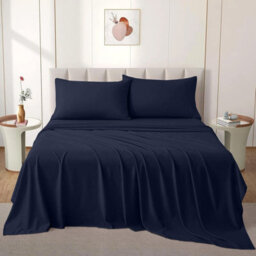 Imperial Rooms Egyptian Cotton Flat Sheet King - Breathable Hotel Quality Bed Sheet, Durable Machine Washable Bedding, Navy