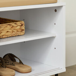 Sobuy Fsr116-W, Hallway Storage Bench Shoe Rack With Sliding Doors And Seat Cushion,white,w85Xd37Xh48 - thumbnail 9