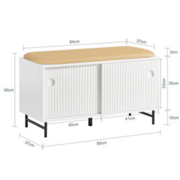Sobuy Fsr116-W, Hallway Storage Bench Shoe Rack With Sliding Doors And Seat Cushion,white,w85Xd37Xh48 - thumbnail 3