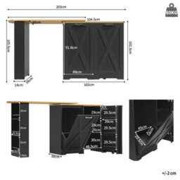 Matteo 360-Degree Rotating Extendable Sideboard Cabinet With Side Shelves, Black Mdf - thumbnail 7