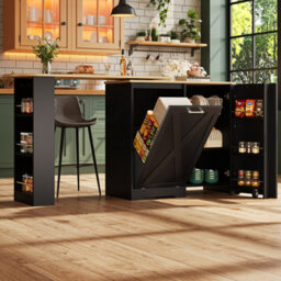 Matteo 360-Degree Rotating Extendable Sideboard Cabinet With Side Shelves, Black Mdf - thumbnail 3